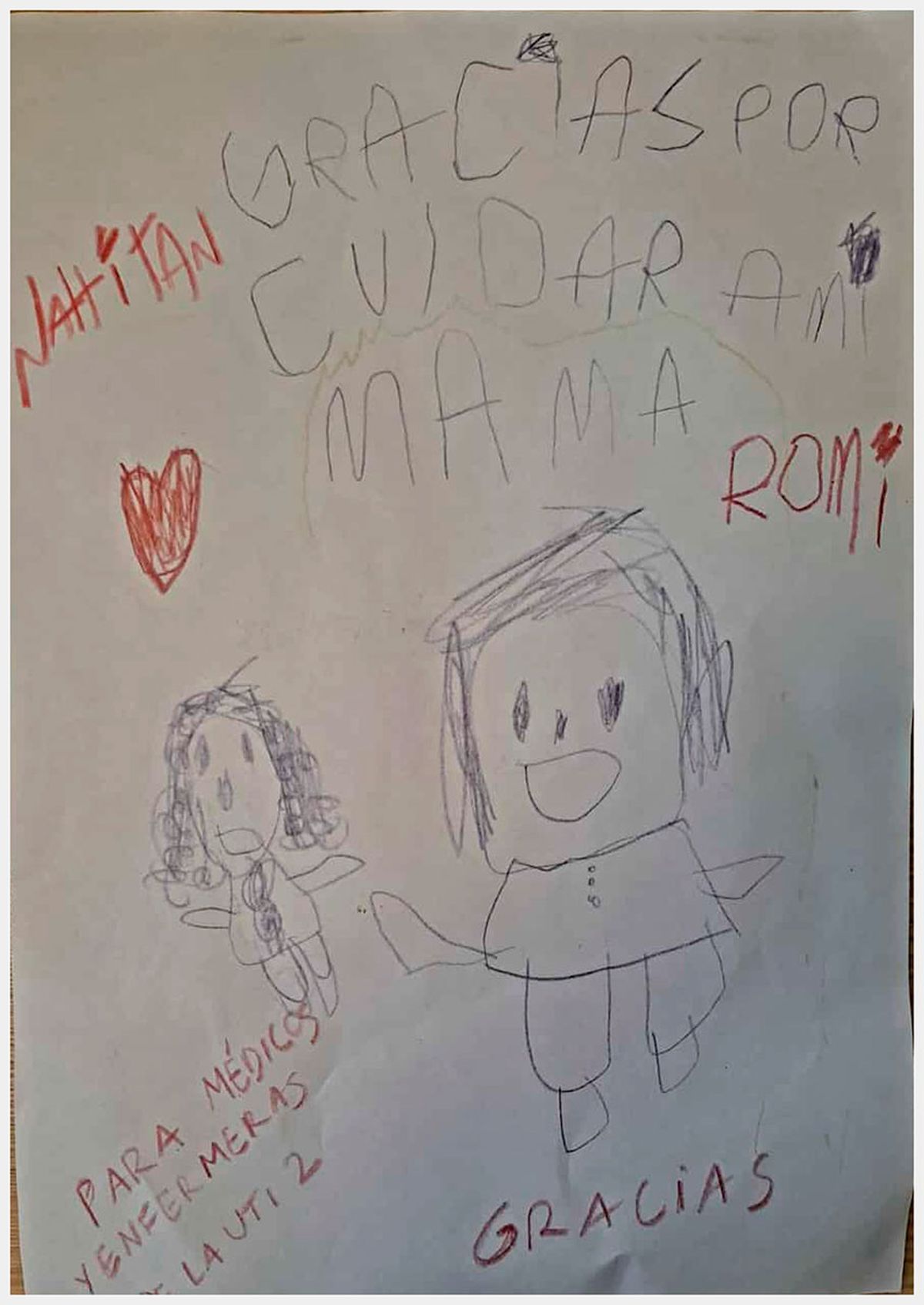 El dibujo de un niño como regalo al equipo de la UTI. El dibujo de un niño como regalo al equipo de la UTI.