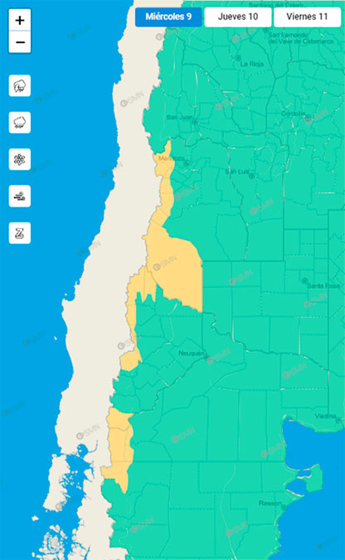 El SMN emitió un alerta amarilla para gran parte de Mendoza. El SMN emitió un alerta amarilla para gran parte de Mendoza.
