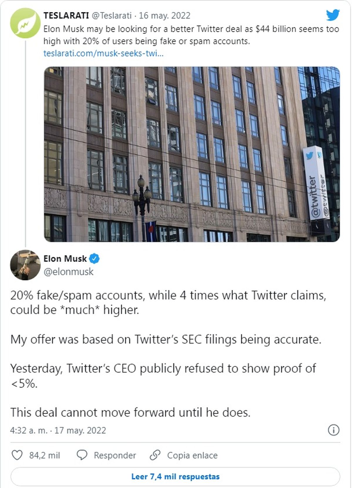 Captura de Twitter referido a Elon Mask