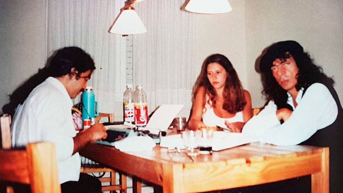 Jorge Dorio, Lala Franco y Alejandro Dolina en pleno trabajo, a mediados de los años '80. Foto: gentileza Lala Franco