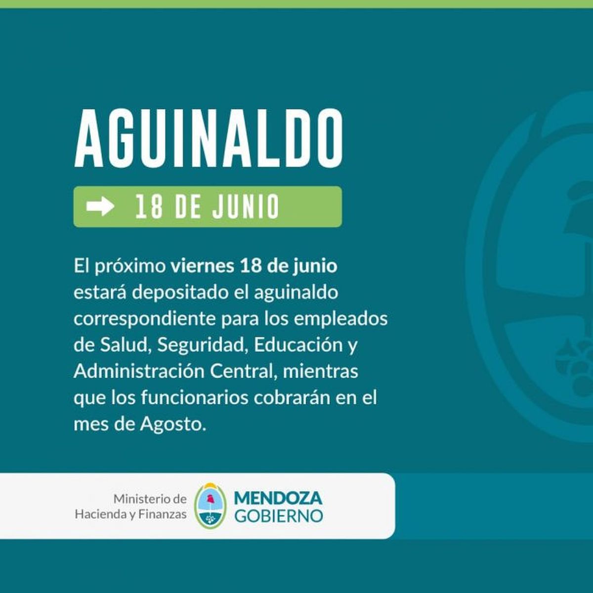 Fecha confirmada de pago del aguinaldo junio 2021 para estatales de Mendoza. Cómo se calcula el aguinaldo.