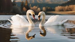 Un video que parece una escena de película romántica, dos cisnes deslizándose sobre el agua en un baile con su ritual de cortejo más puro y natural