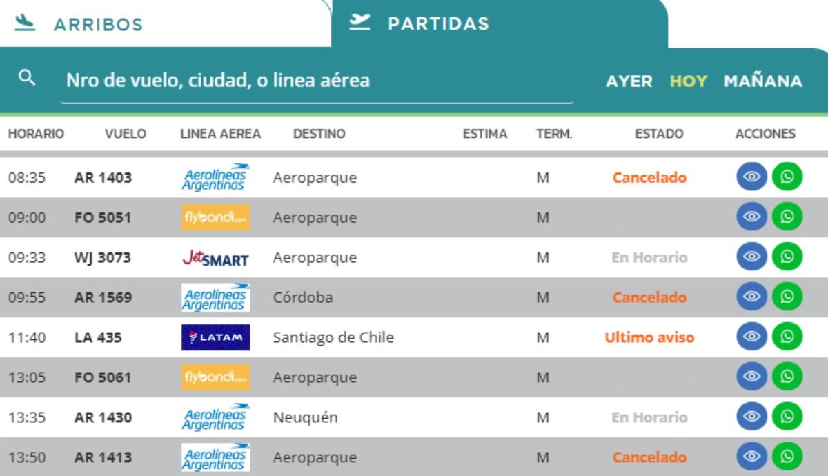 La web oficial de Aeropuertos Argentina informa los vuelos cancelados y demorados, desde y hacia Mendoza. La web oficial de Aeropuertos Argentina informa los vuelos cancelados y demorados, desde y hacia Mendoza.