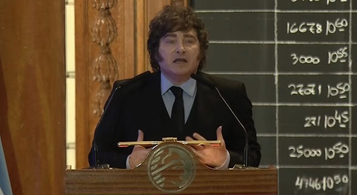 Javier Milei dio un fuerte discurso en la Bolsa de Comercio.