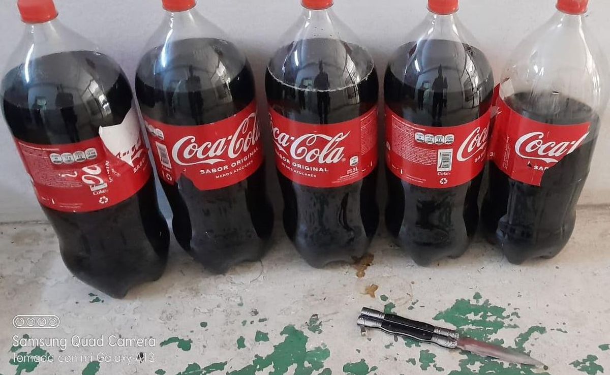 La cinco botellas de Coca Cola intactas. Los ladrones ni siquiera abrieron una.