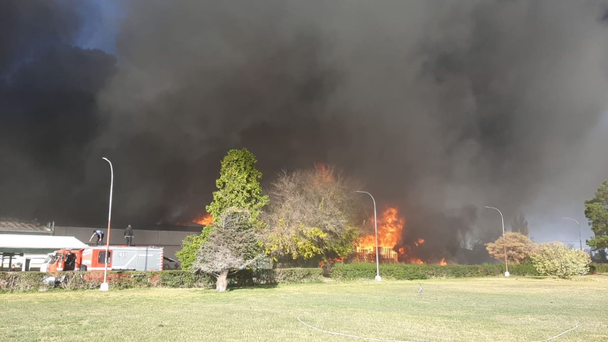 El trabajo de las dotaciones de bomberos trabajó tratando de salvar el sector de Administración, lindero a la nave principal.
