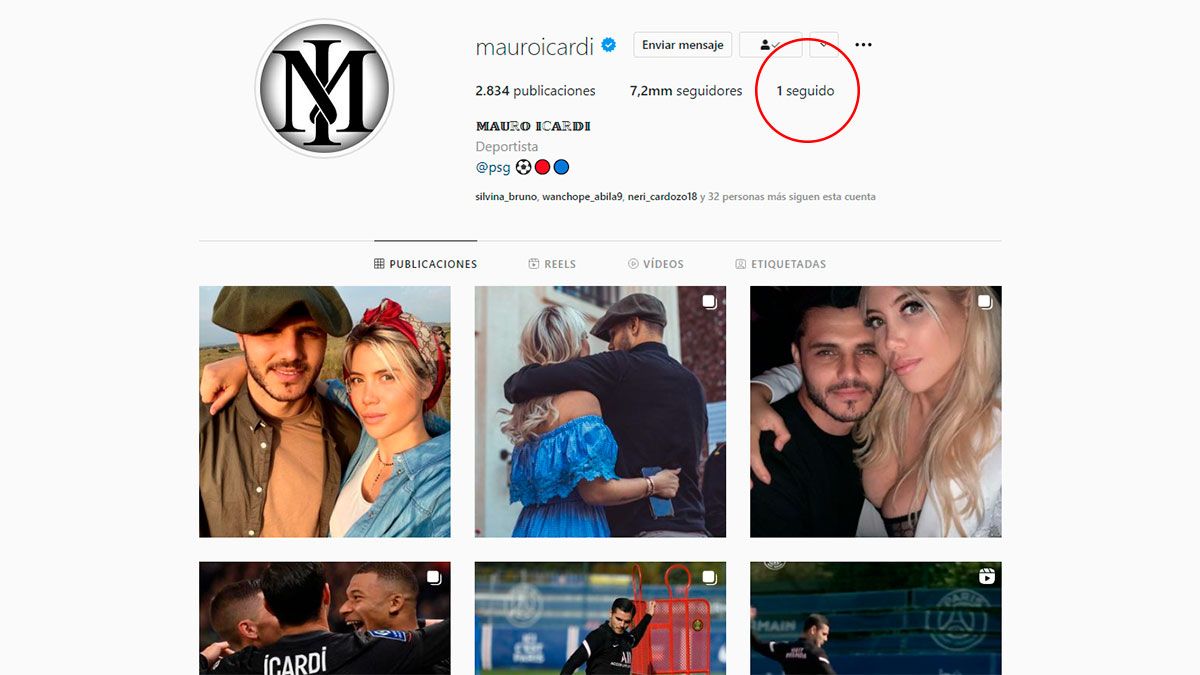 Mauro Icardi bajó drásticamente el número de seguidos en Instagram.