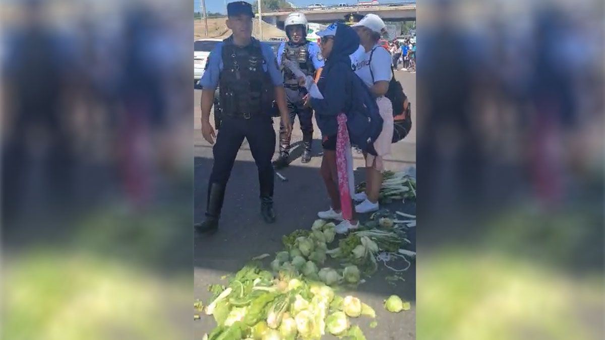A modo de protesta, prqueños productores tiraron verduras en mal estado, y otra parte la regalaron.