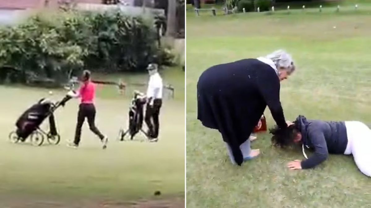 Salvajismo. Una mujer golpeó a otra con un palo de golf porque le molestó que tomara mate en el campo de golf. 