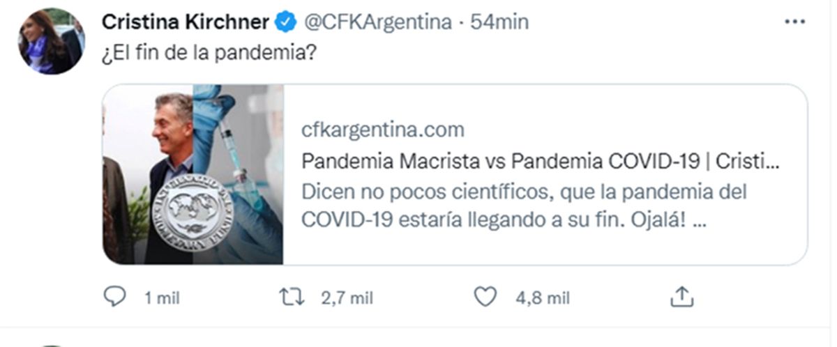 Cristina publicó en sus redes sociales una carta titulada 