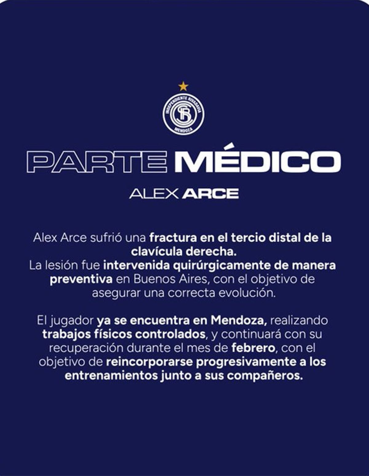 Este es el parte m&eacute;dico de la lesi&oacute;n de Arce.