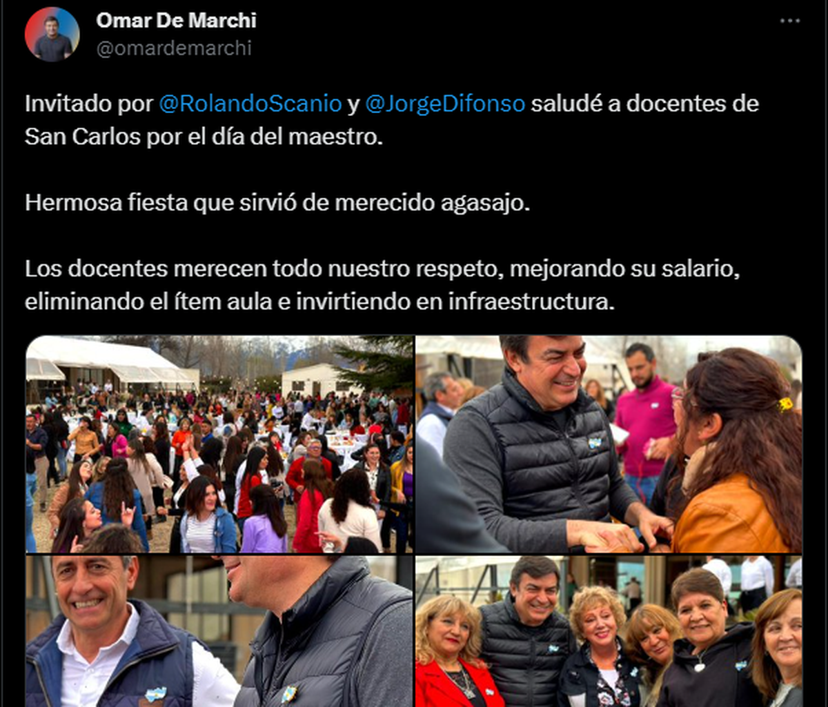 Captura del tuit de Omar De Marchi. Captura del tuit de Omar De Marchi.