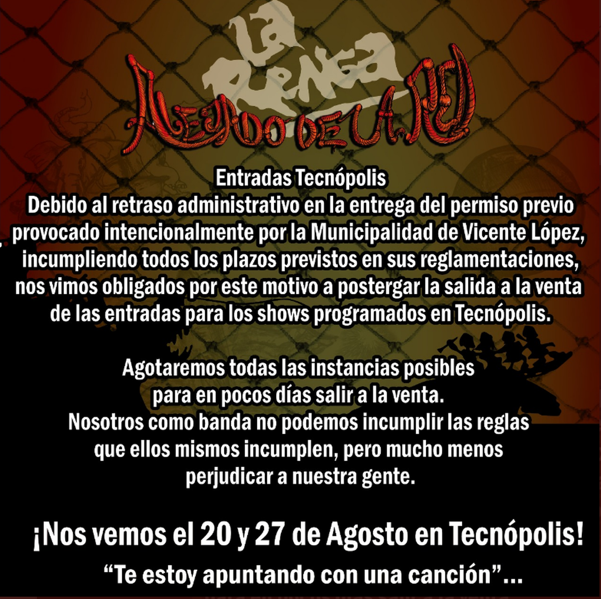 Censura. La Renga denunció que el municipio de Vicente López no avala sus shows en Tecnópolis.