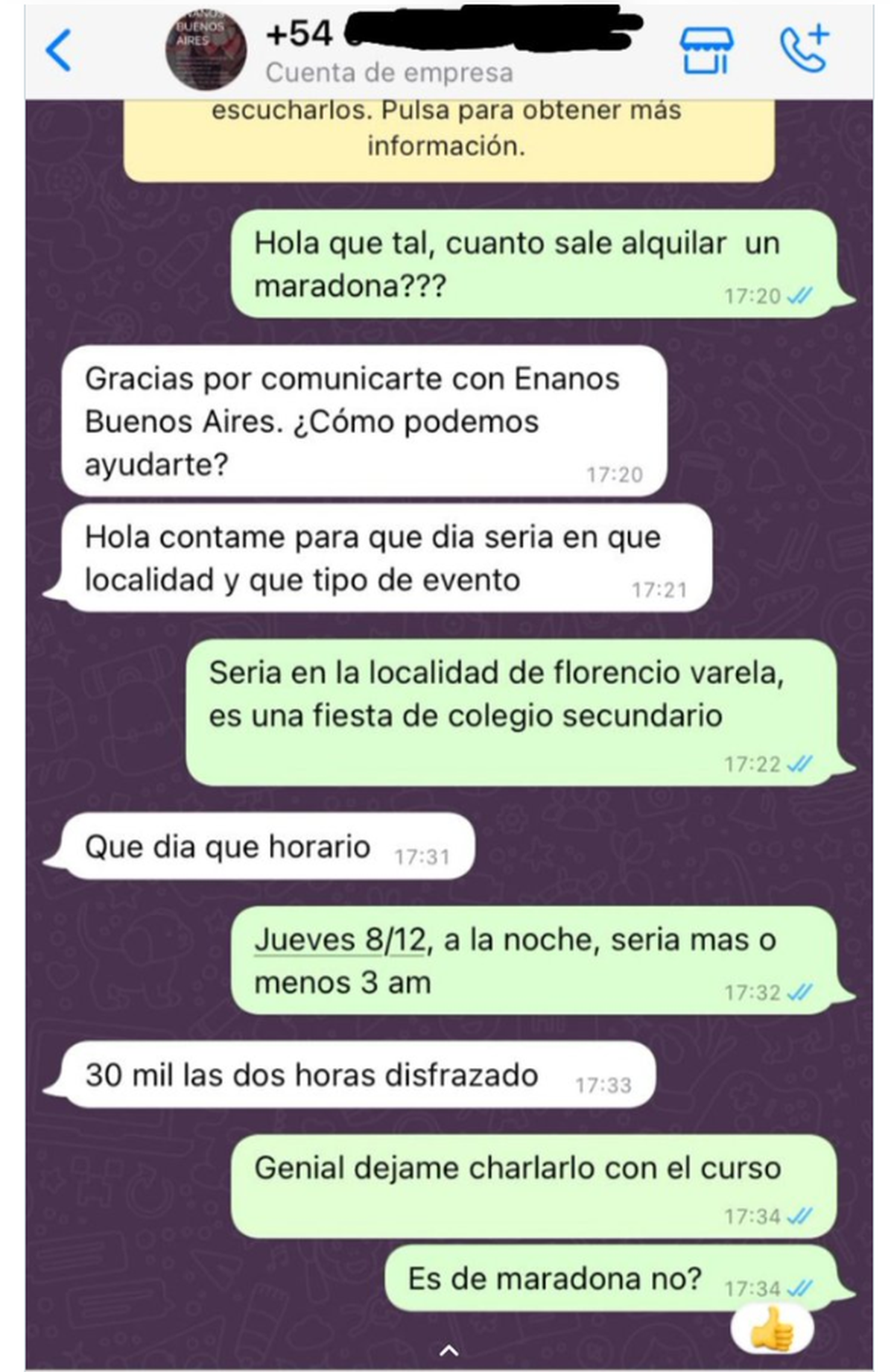 Chat viral para contratar el servicio de Diego Maradona de talla baja
