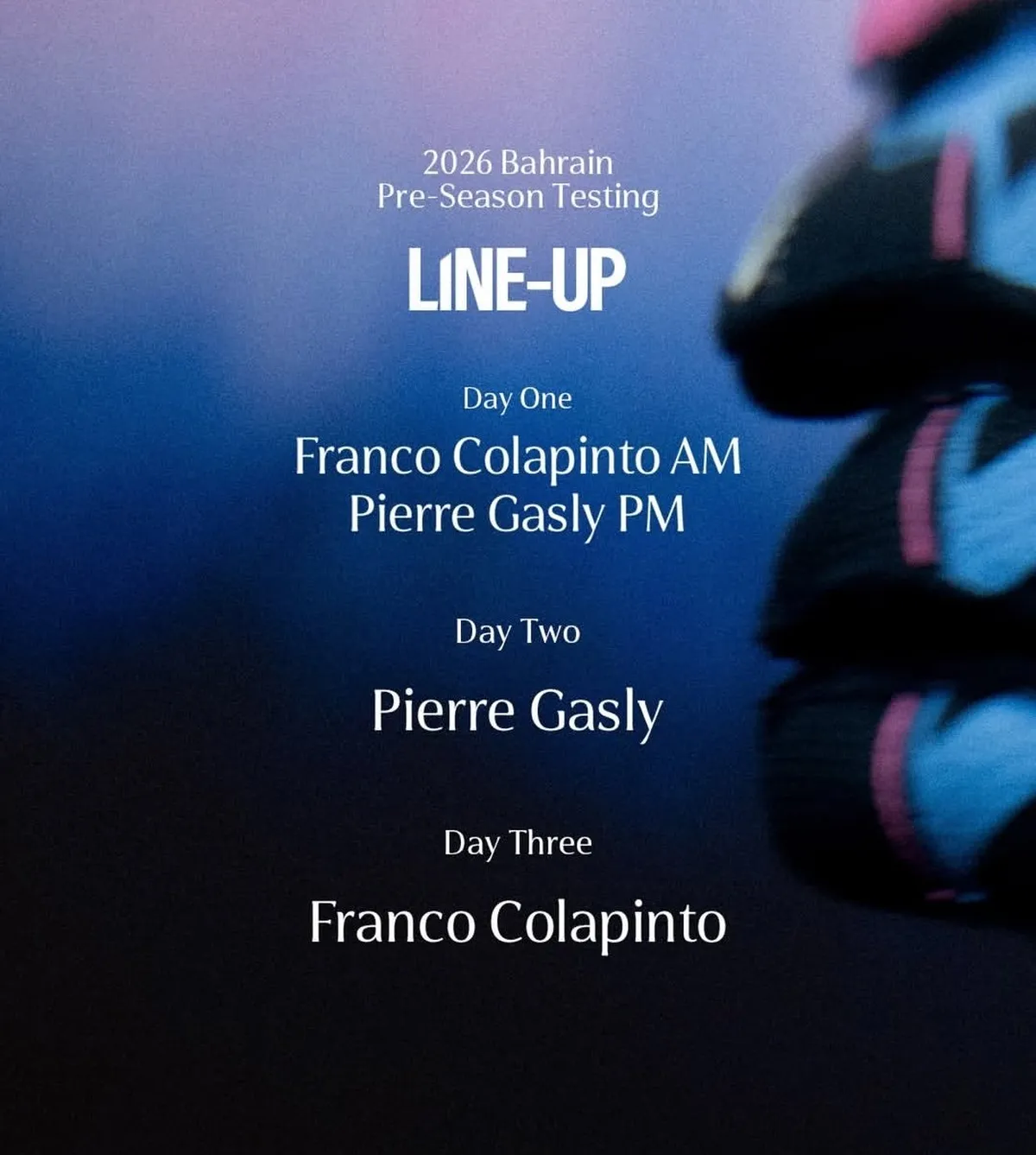 El cronograma de actividades de Franco Colapinto.