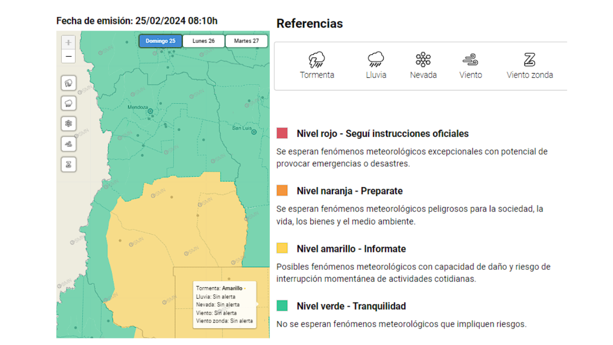 Los departamentos de Malargüe, San Rafael y General Alvear están bajo alerta amarilla por posibles fuertes tormentas durante esta jornada. Los departamentos de Malargüe, San Rafael y General Alvear están bajo alerta amarilla por posibles fuertes tormentas durante esta jornada.