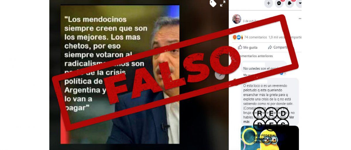 Es falso que Alberto Fernández trató de chetos a los mendocinos y los amenazó con hacerles pagar la crisis política.