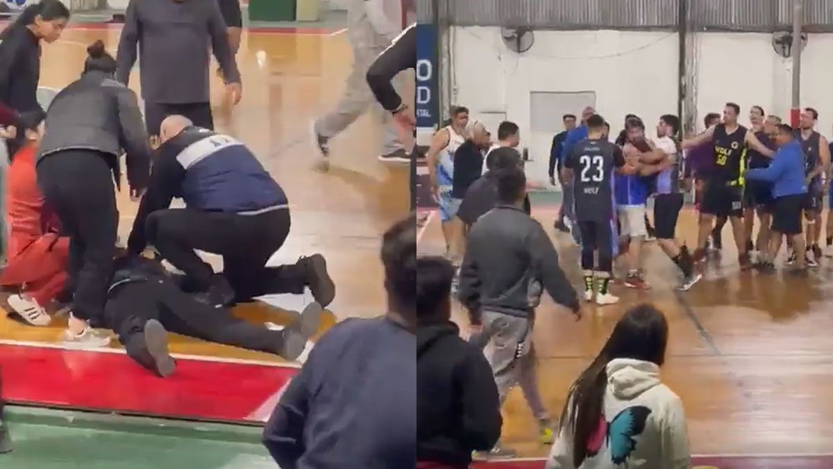 El árbitro de la final de maxibásquet en Santiago del Estero, quedó tendido en el piso por una piña de un jugador.