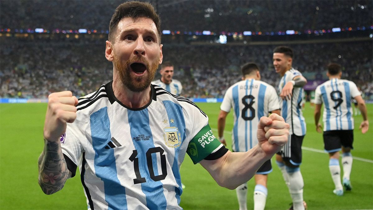 Lionel Messi celebra una de sus goles en la Selección argentina en el Mundial Qatar 2022.