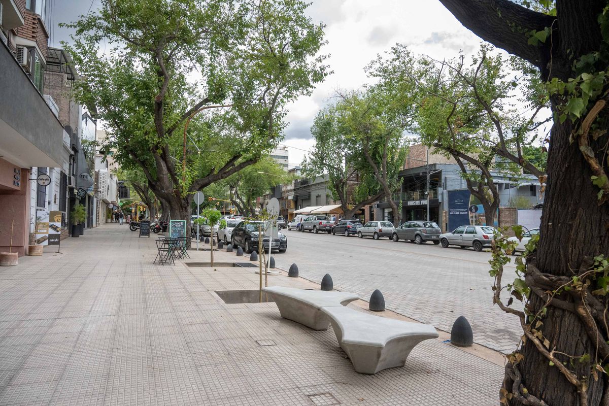 La calle Sarmiento de la Ciudad de Mendoza ahora cuenta con veredas sin desniveles y nuevo mobiliario público.