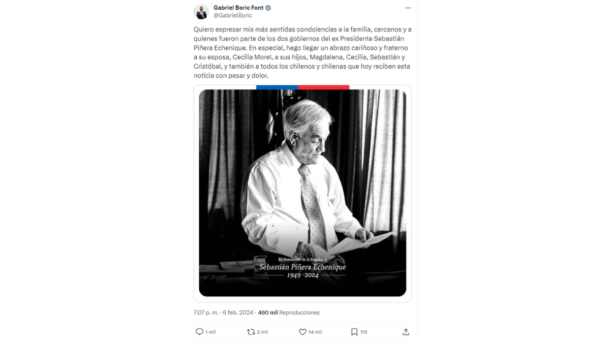 Gabriel Boric le dedicó unas palabras de despedida en su cuenta de X y decretó 3 días de duelo. Gabriel Boric le dedicó unas palabras de despedida en su cuenta de X y decretó 3 días de duelo.