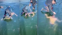 El video de un hombre casi pierde la vida nadando bajo una placa de hielo no encontraba la salida