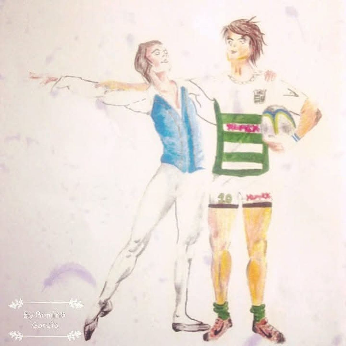Una compañera de danza de Emiliano lo dibujó en su dualidad como bailarín y rugbier y le regaló el retrato. Una compañera de danza de Emiliano lo dibujó en su dualidad como bailarín y rugbier y le regaló el retrato.