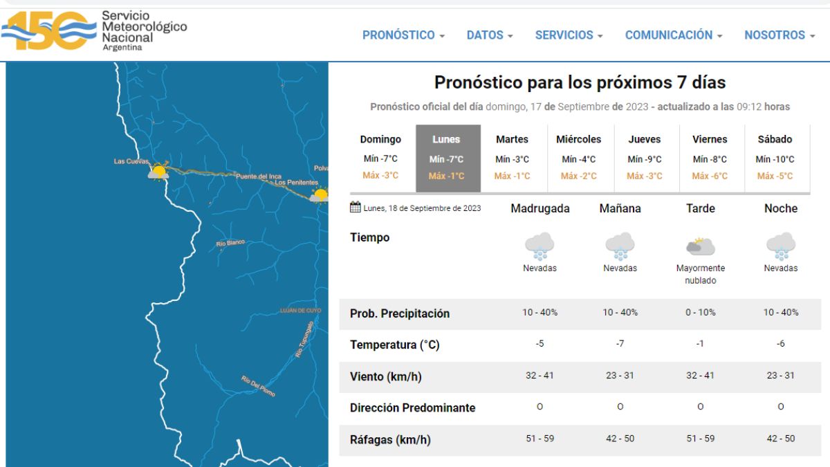 Pronóstico para este lunes en Las Cuevas, paso Cristo Redentor. Pronóstico para este lunes en Las Cuevas, paso Cristo Redentor.
