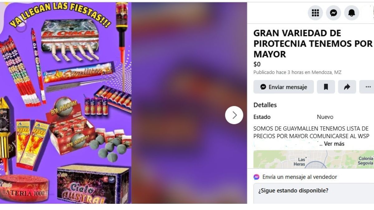 Como étas, hay cientos de ofertas de venta de pirotecnia por Marketplace en Mendoza. Como étas, hay cientos de ofertas de venta de pirotecnia por Marketplace en Mendoza.