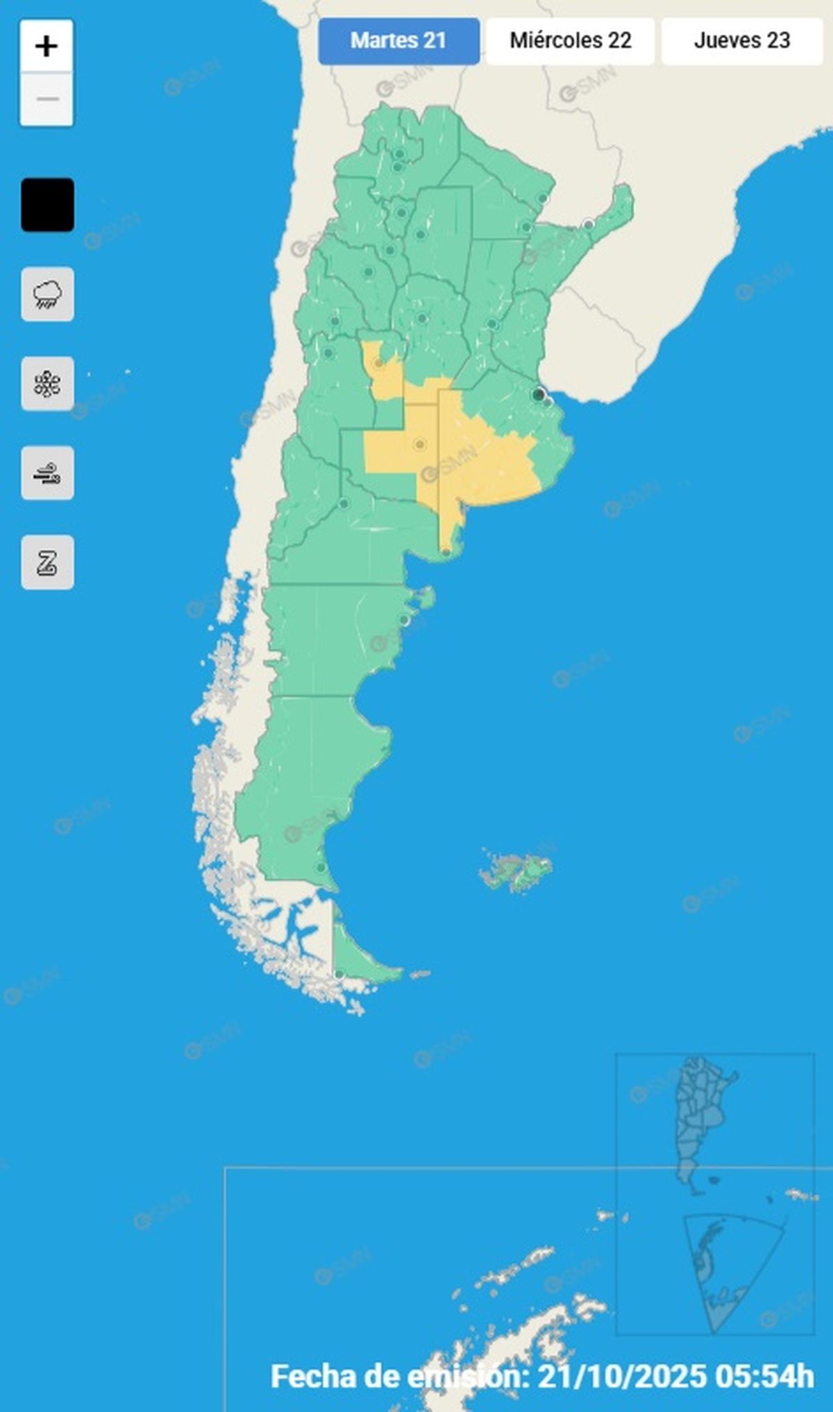 Estas son las provincias en alerta por fuertes tormentas.