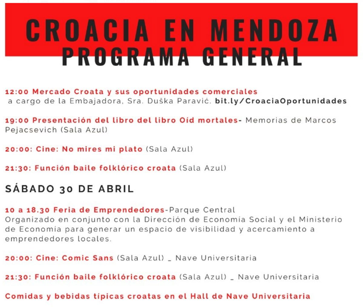 El itinerario de la Semana Croata en Mendoza continúa hasta el sábado. 