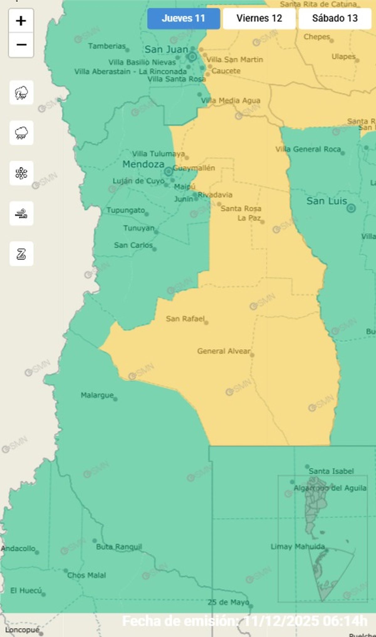 Estos son los departamentos en alerta por las fuertes tormentas. Estos son los departamentos en alerta por las fuertes tormentas.