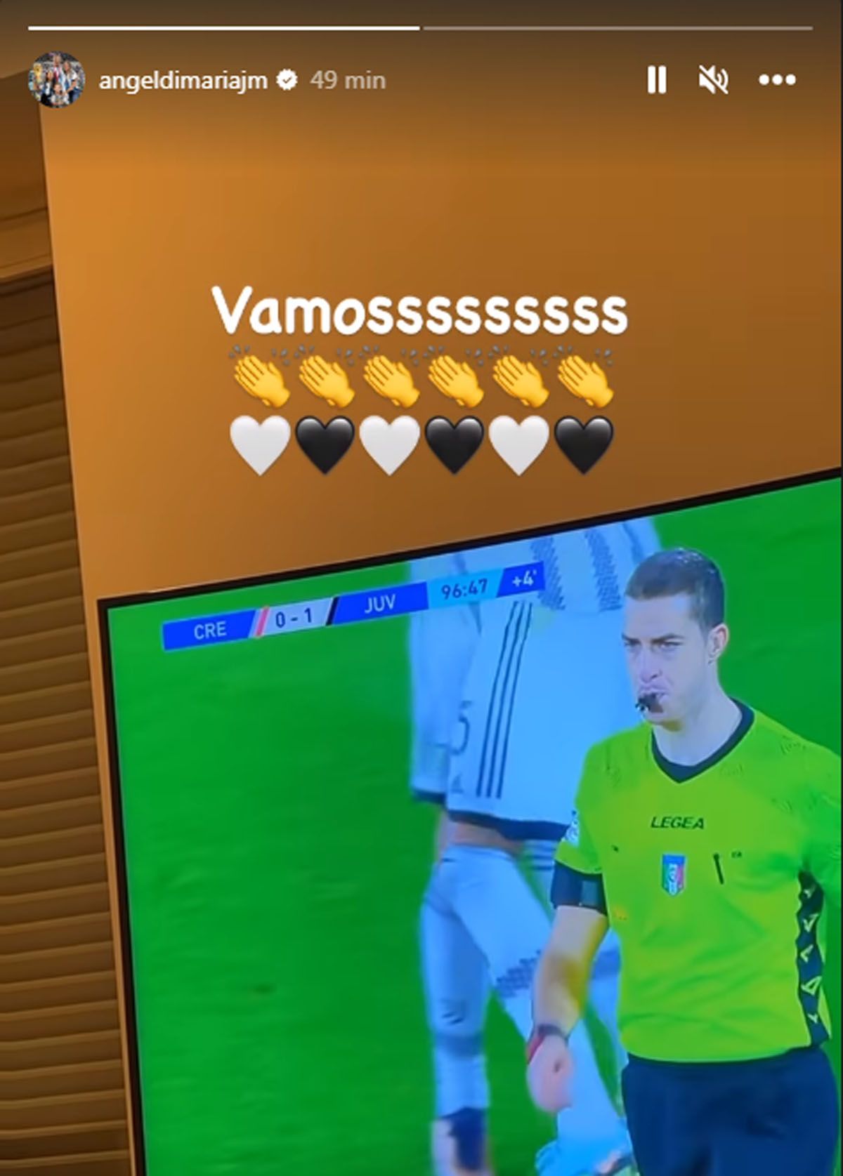 Di María siguió el partido por TV desde Turín