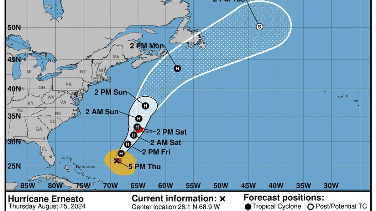 El huracán Ernesto está generando olas de gran altura sobre el Atlántico occidental, entre el sur de Bahamas y las Bermudas NOAA. Crédito: EFE El huracán Ernesto está generando olas de gran altura sobre el Atlántico occidental, entre el sur de Bahamas y las Bermudas NOAA. Crédito: EFE