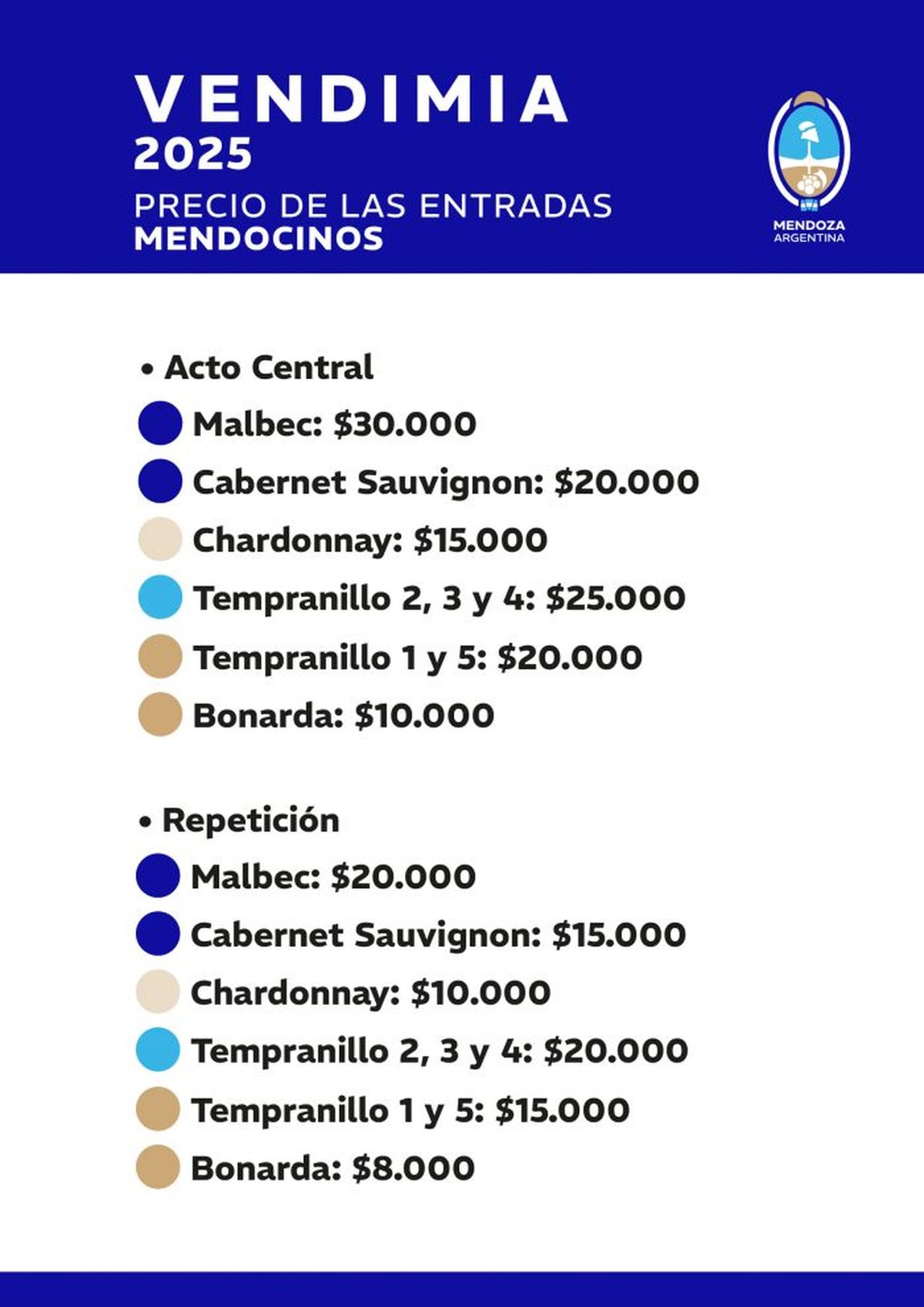 Los precios de las entradas para los mendocinos que quieran asistir a la Fiesta de la Vendimia. Los precios de las entradas para los mendocinos que quieran asistir a la Fiesta de la Vendimia.