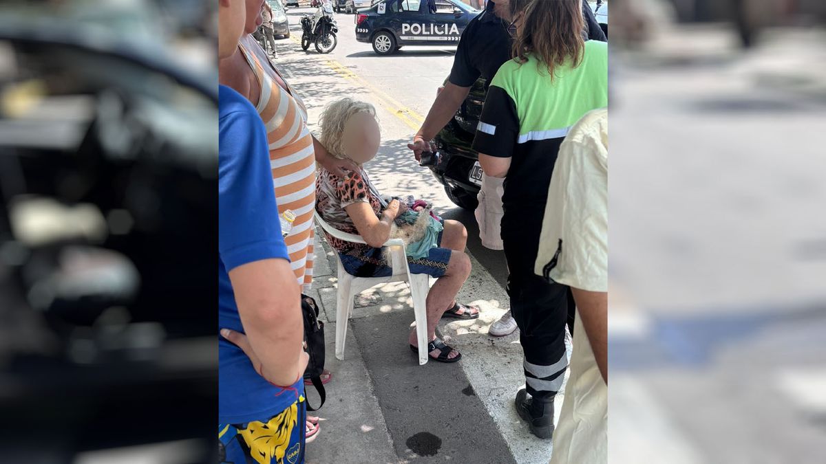 Como consecuencia del accidente la mujer fue asistida por los vecinos que le dieron una silla mientras ella sostenía a su perro que murió por el impacto. Como consecuencia del accidente la mujer fue asistida por los vecinos que le dieron una silla mientras ella sostenía a su perro que murió por el impacto.