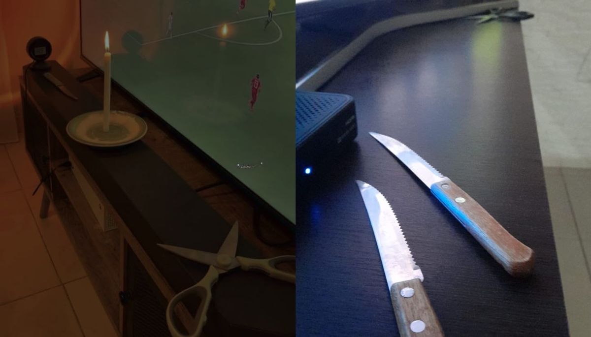 Para este ritual hay que colocar un cuchillo del lado del arco argentino y unas tijeras abiertas del lado del arco oponente. Imagen: Diario UNO. Para este ritual hay que colocar un cuchillo del lado del arco argentino y unas tijeras abiertas del lado del arco oponente. Imagen: Diario UNO.