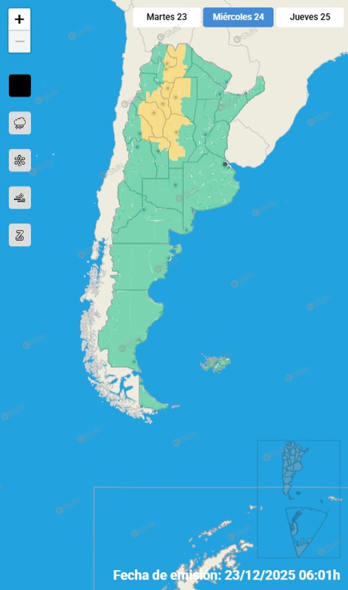 Estas son las provincias que se encuentran en alerta este mi&eacute;rcoles.