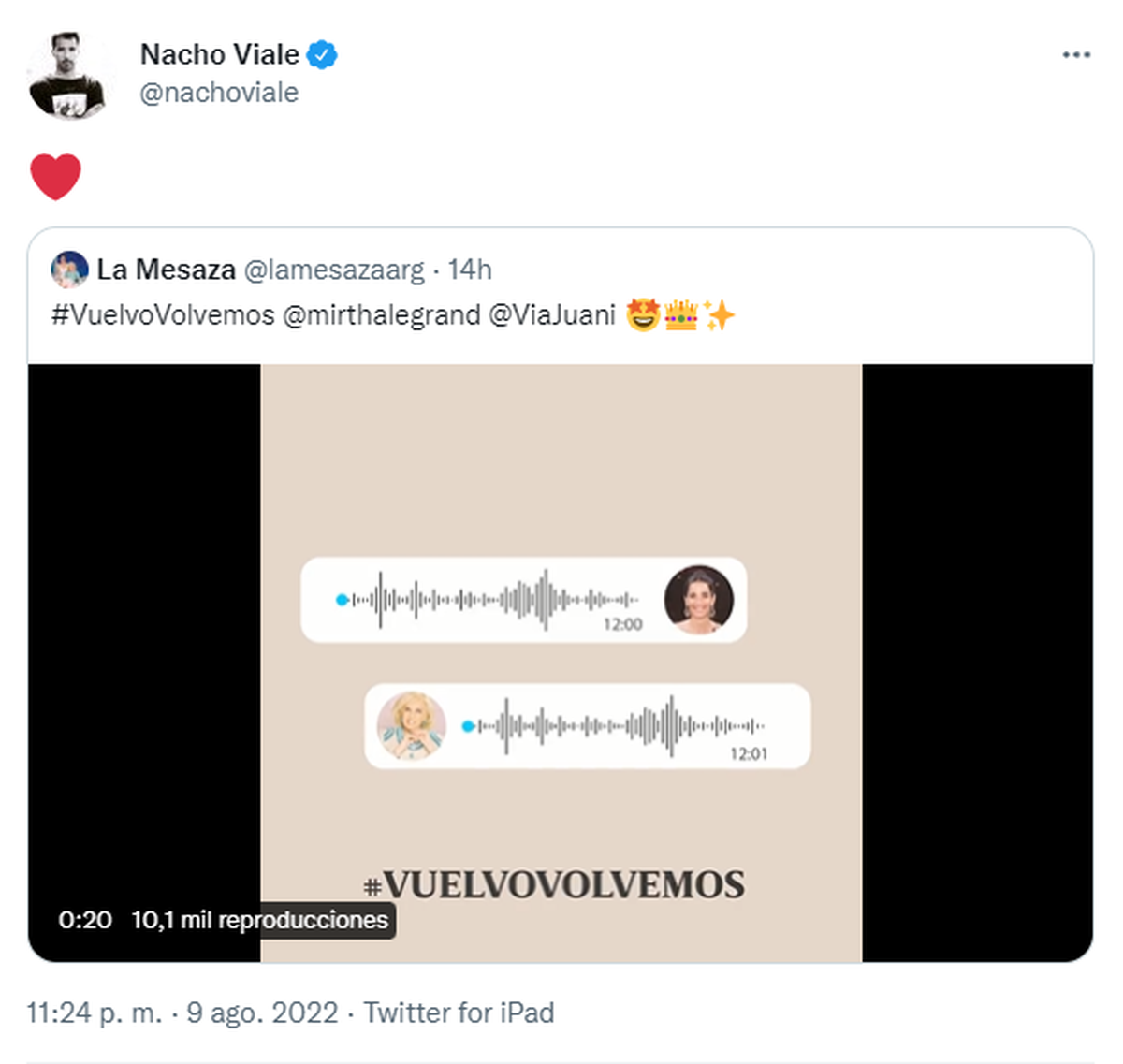 Nacho compartió en sus redes los audios entre su hermana y su abuela.