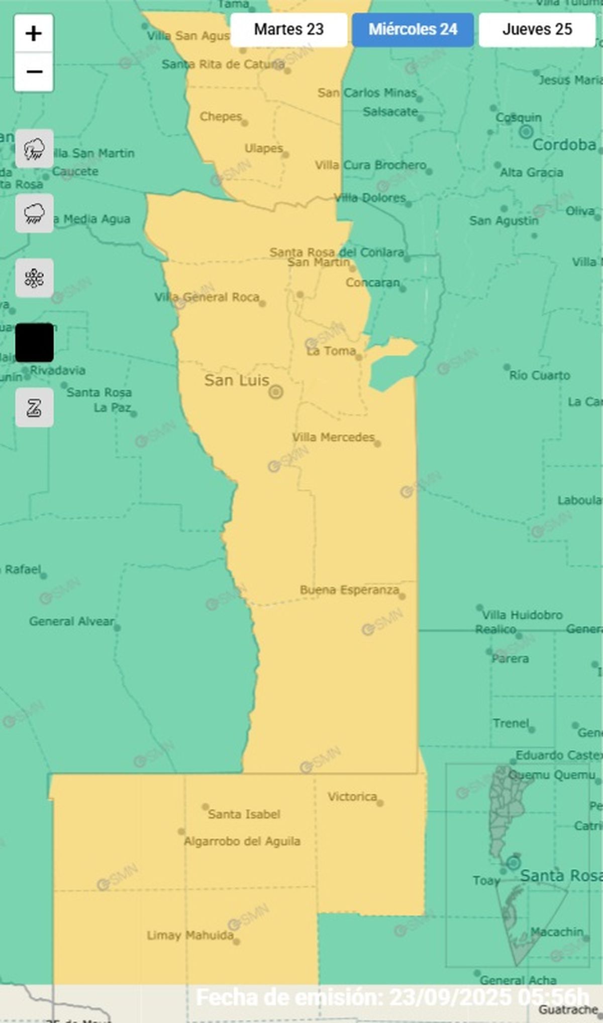 Esta es la provincia en alerta este miércoles Esta es la provincia en alerta este miércoles