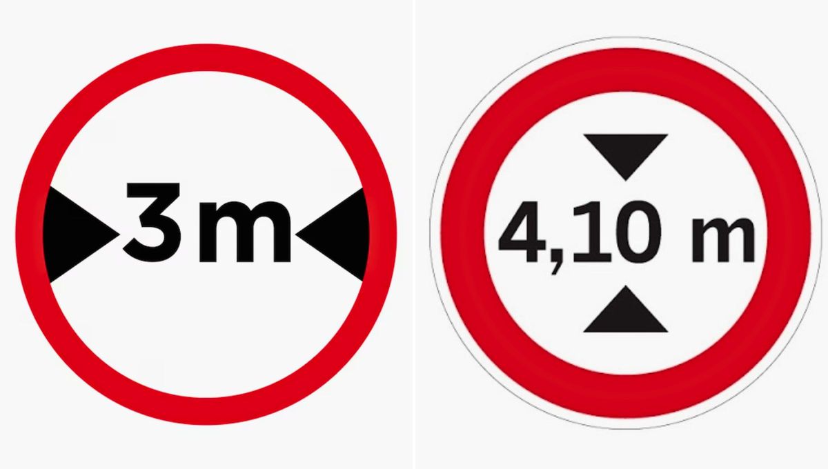 Ambas señales quieren decir limitaciones en cuanto a la altura y al ancho del auto. Ambas señales quieren decir limitaciones en cuanto a la altura y al ancho del auto.