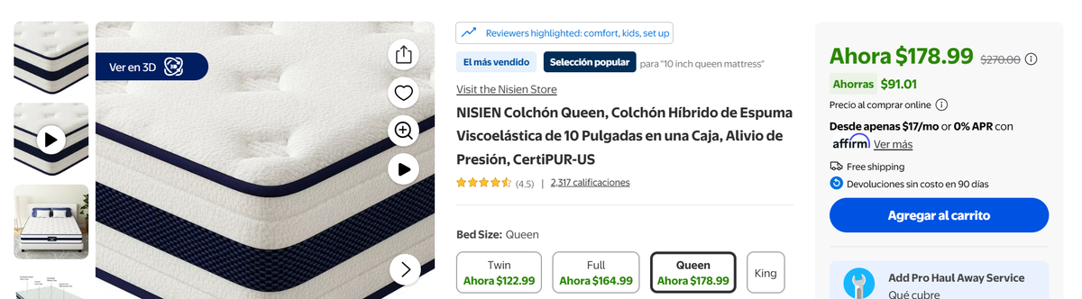 Colchón de oferta en Walmart. Colchón de oferta en Walmart.