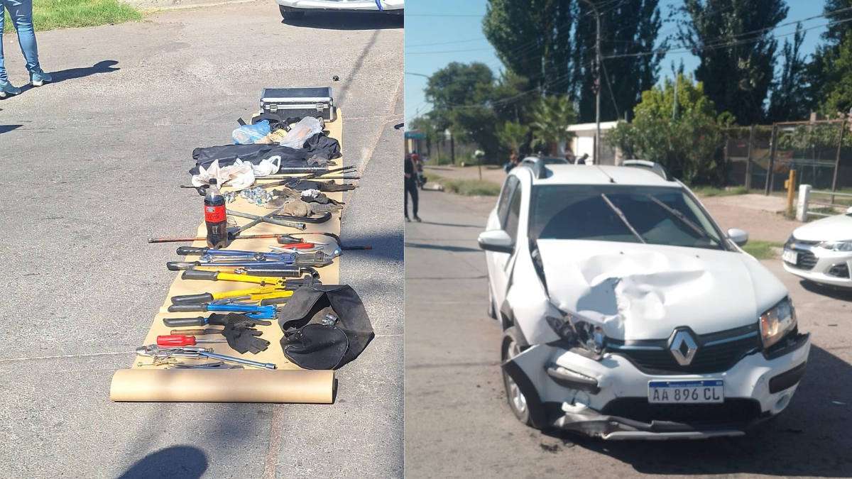 La Policía halló en el vehículo pinzas de corte de distintos tamaños, guantes, tornillos de ruedas de autos, llave cruz y $250.000. La Policía halló en el vehículo pinzas de corte de distintos tamaños, guantes, tornillos de ruedas de autos, llave cruz y $250.000.