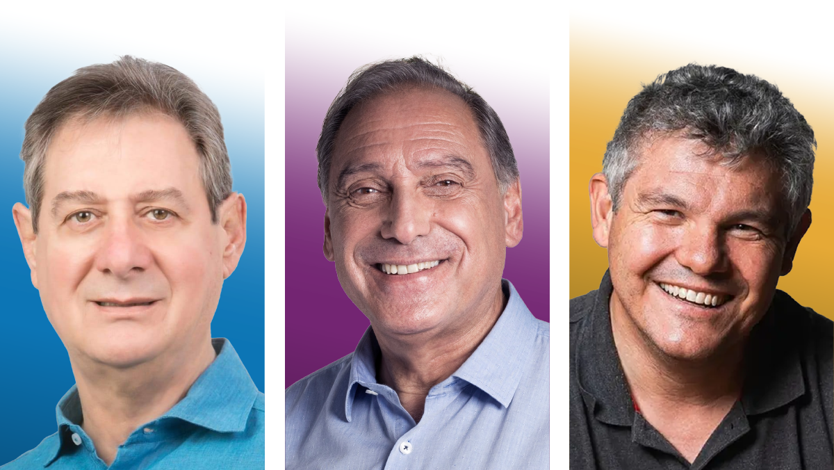 Los candidatos a intendente de San Rafael: Omar Félix, del peronismo; Abel Freidemberg, de Cambia Mendoza, y Rodolfo Bianchi, del frente Libertario.