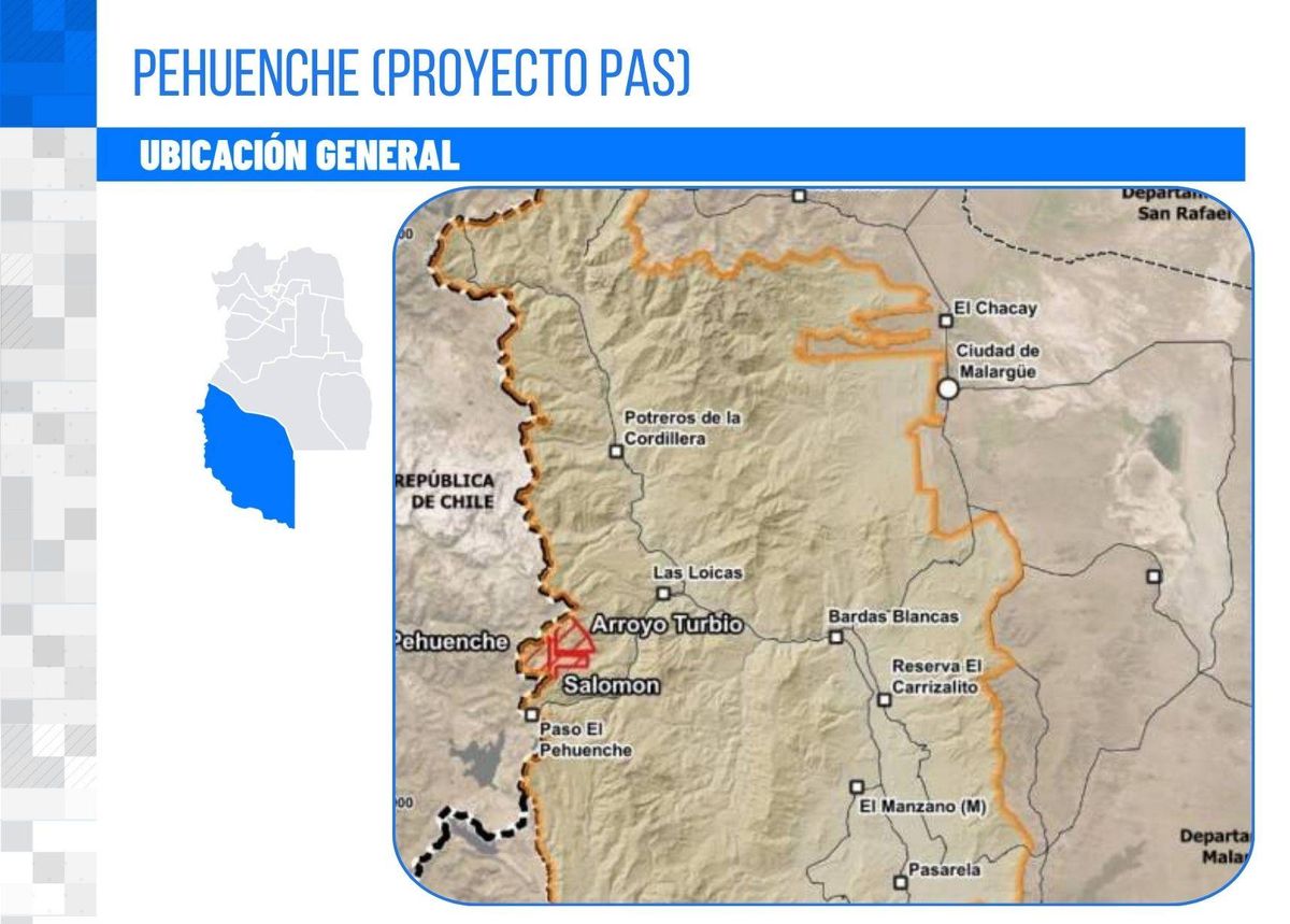 Pehuenche, Salomón y Arroyo Turbio son las tres propiedades mineras que conforman el proyecto PAS que se presentó para su análisis ambiental. Pehuenche, Salomón y Arroyo Turbio son las tres propiedades mineras que conforman el proyecto PAS que se presentó para su análisis ambiental.