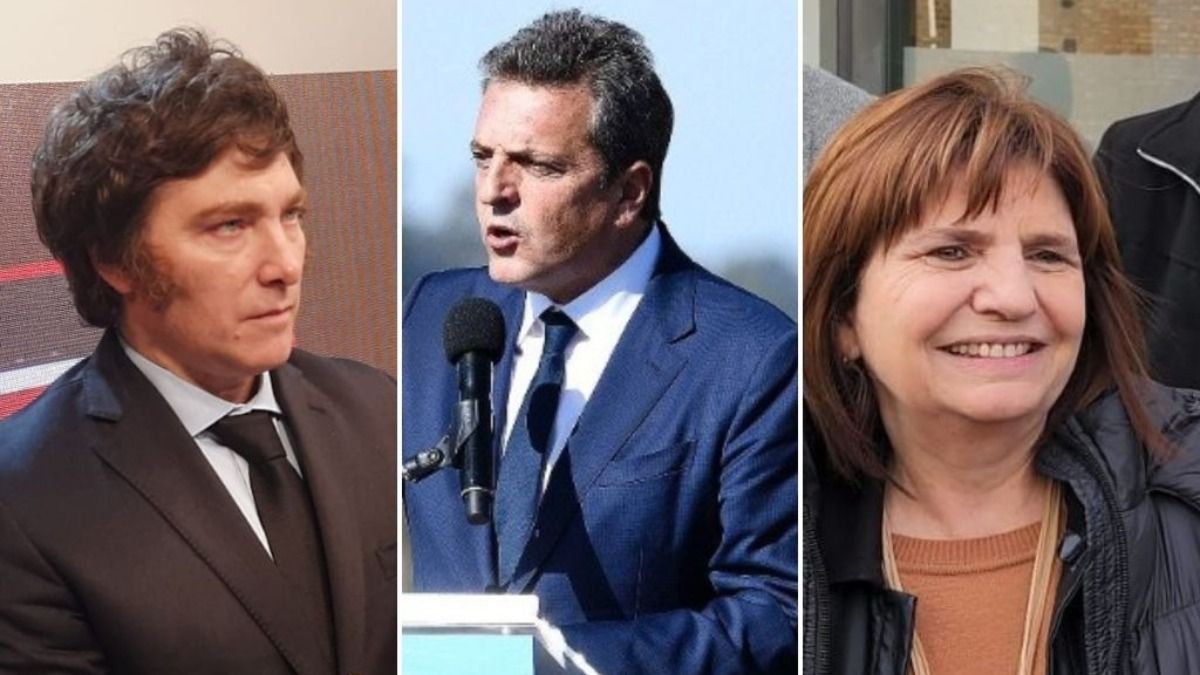 Javier Milei, Sergio Massa y Patricia Bullrich.