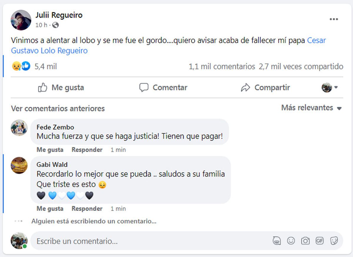 Juliana Regueiro despidió a su papá César Regueiro en las redes sociales.