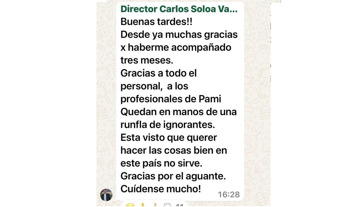 El chat que se filtró con la particular despedida de Soloa. El chat que se filtró con la particular despedida de Soloa.