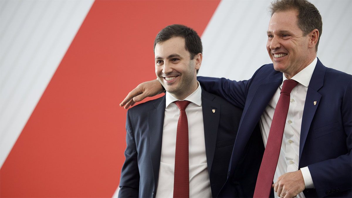 Stefano Di Carlo y Jorge Brito, el presidente entrante de River y el saliente.