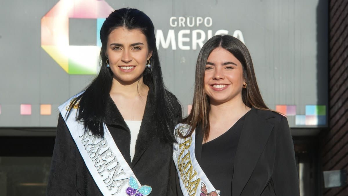 La Reina de la Vendimia, Ana Laura Verde y la Virreina Nacional, Gemina Navarro, en los estudios de Grupo América, donde concurrieron a relatar la experiencia de trabajo con la fundación.Foto: Martín Pravata